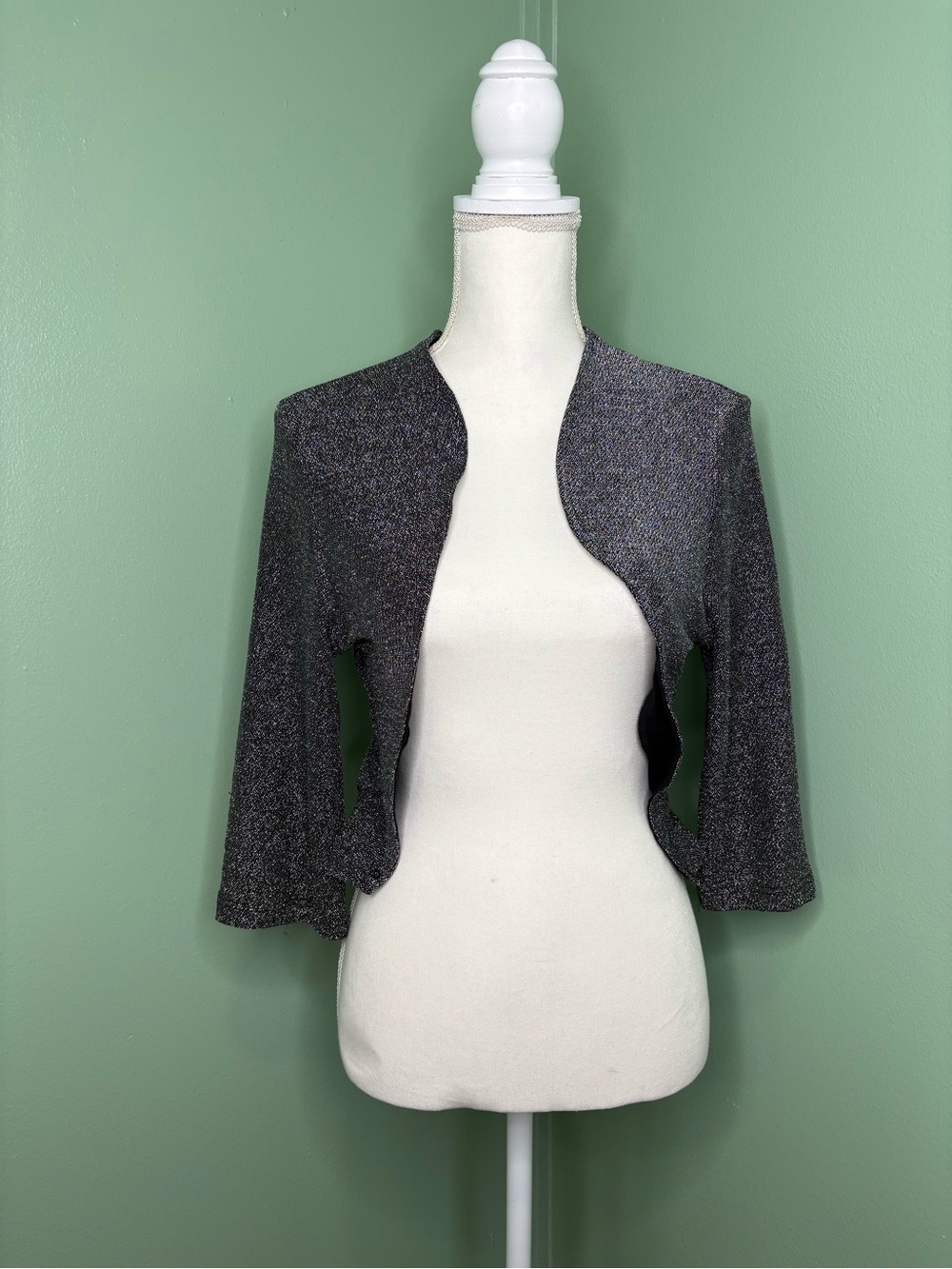Women's Metallic Charcoal Open-Front Bolero Cardigan